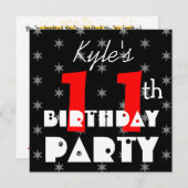 Invitation Noir et blanc rouge du 11ème anniversaire de (Devant / Derrière)