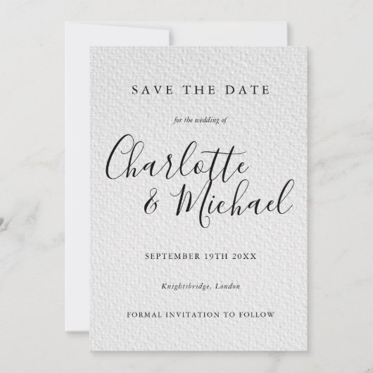 Invitation Noir et blanc Signature Mariage Enregistrer la dat (Devant)