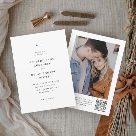 Invitation Noir et blanc simple code QR de mariage élégant