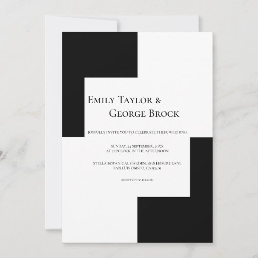 Invitation Noir Et Blanc Simple Minimal Chic Mariage moderne (Devant)