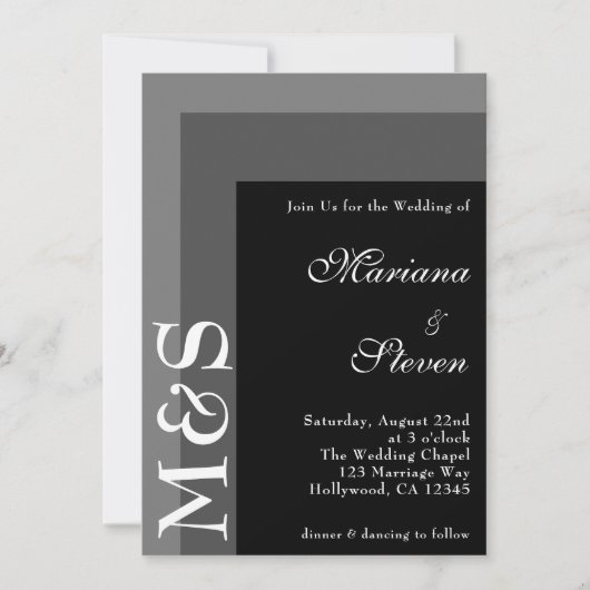 Invitation Noir et blanc Simple moderne Mariage de script chi (Devant)