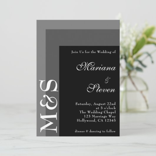 Invitation Noir et blanc Simple moderne Mariage de script chi (Debout devant)