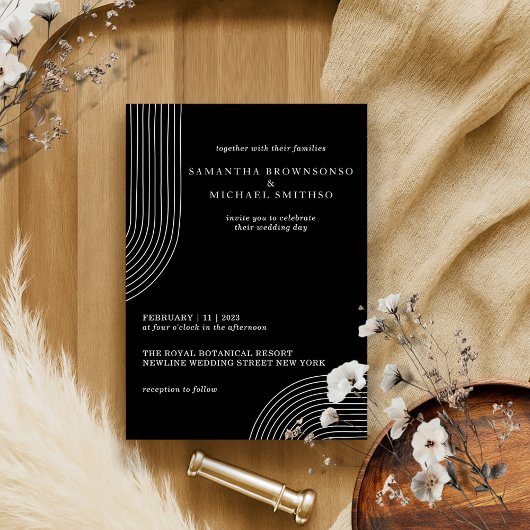 Invitation Noir et Blanc Simple Moderne Minimal Géométrique