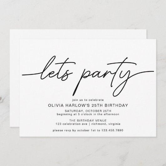 Invitation Noir et blanc | Simple Moderne N'Importe Quel Âge (Devant / Derrière)