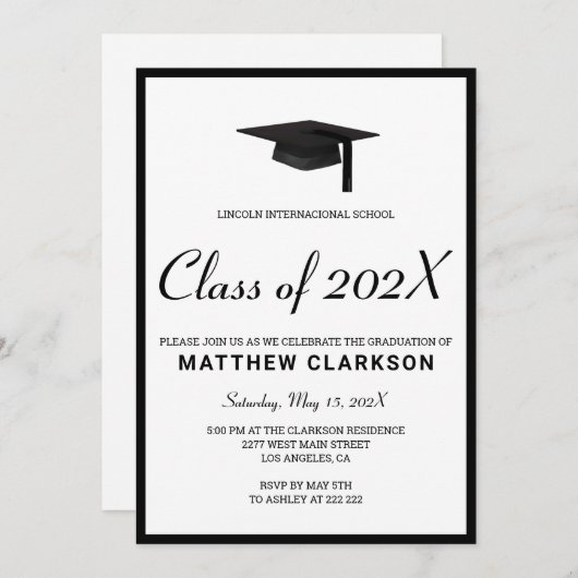 Invitation Noir et blanc simples (Devant / Derrière)