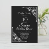 Invitation Noir et blanc Surprise Dîner du 40e anniversaire (Debout devant)