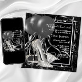 Invitation Noir et blanc talons hauts femmes fête d'anniversa