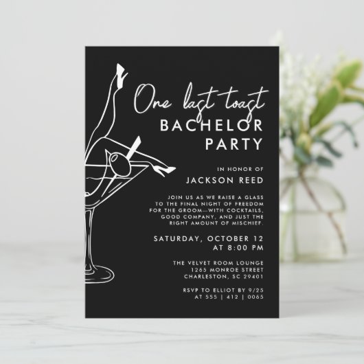 Invitation Noir et blanc Un Dernier Toast Martini Bachelor (Debout devant)