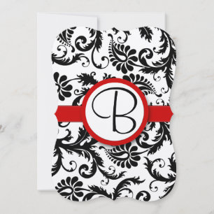 Invitation Noir et blanc Victorian Damask Red Trim Mariage