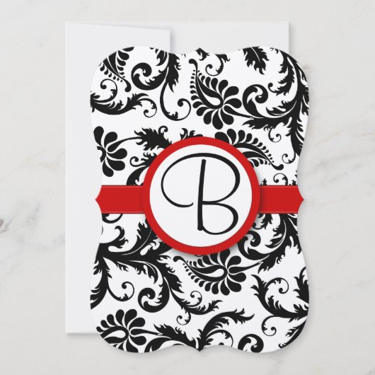 Invitation Noir et blanc Victorian Damask Red Trim Mariage (Devant)
