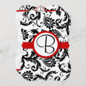 Invitation Noir et blanc Victorian Damask Red Trim Mariage (Devant / Derrière)