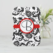 Invitation Noir et blanc Victorian Damask Red Trim Mariage (Debout devant)