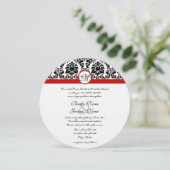 Invitation Noir et blanc Victorian Damask Red Trim Mariage (Debout devant)