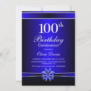 Invitation Noir et Bleu 100e anniversaire Fête