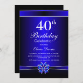 Invitation Noir et Bleu 40e anniversaire Fête (Devant / Derrière)