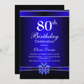 Invitation Noir et Bleu 80e anniversaire Fête (Devant / Derrière)