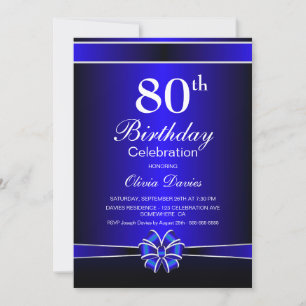 Invitation Noir et Bleu 80e anniversaire Fête