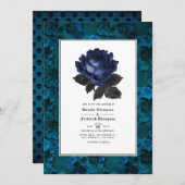 Invitation Noir et Bleu gothique Floral Code QR RSVP Mariage (Devant / Derrière)