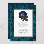 Invitation Noir et Bleu gothique Floral Code QR RSVP Mariage (Devant / Derrière)