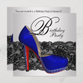 Invitation Noir et Bleu haute chaussure fête d'anniversaire (Devant / Derrière)