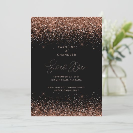 Invitation Noir et bronze Parties scintillant mariage Enregis (Debout devant)