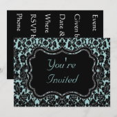 Invitation Noir et Damas aqua (Devant / Derrière)