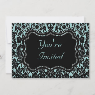 Invitation Noir et Damas aqua