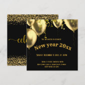 Invitation Noir et doré carré du Nouvel An moderne (Devant / Derrière)