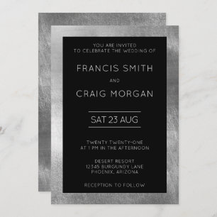 Invitation Noir et Faux Silver Foil Mariage moderne