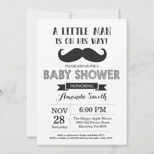 Invitation Noir et gris d'invitation de baby shower de (Devant)