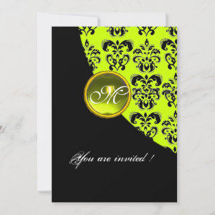 Invitation NOIR ET JAUNE DOMMASK MONOGRAM, vert topaz