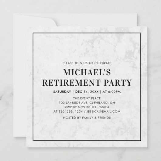 Invitation Noir et marbre | Parti de retraite surprise (Dos)