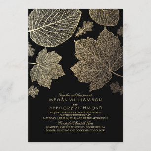 Invitation Noir et mariage de automne de cru de feuille d'or