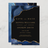 Invitation Noir et Navy Or Sauvegarder la Date (Devant / Derrière)