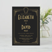 Invitation Noir et or 1920s Art Déco QR Code Mariage (Debout devant)