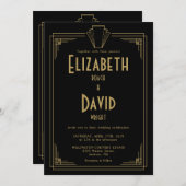 Invitation Noir et or 1920s Art Déco QR Code Mariage (Devant / Derrière)