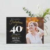 Invitation Noir et or | 40 et fabuleuse photo d'anniversaire (Debout devant)