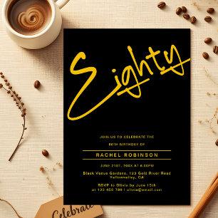 Invitation Noir et or Adulte 80e fête d'anniversaire