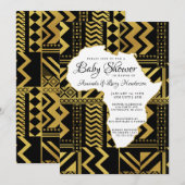 Invitation Noir et Or Afrique Tribale Baby Shower (Devant / Derrière)