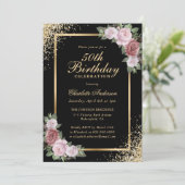 Invitation Noir et or Confetti Blush Floral 50e anniversaire (Debout devant)