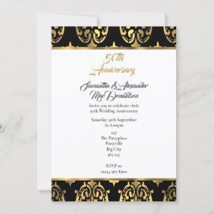 Invitation Noir et or damas 50e anniversaire de mariage