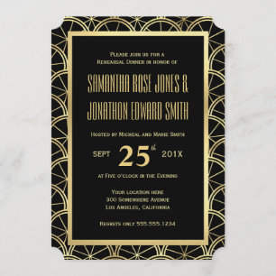 Invitation Noir et or d'invitation de dîner de répétition