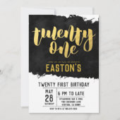 Invitation Noir et or | Fête du 21e anniversaire (Devant)