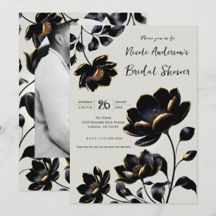 Invitation Noir et or floral gris-beige Baby Shower de mariag