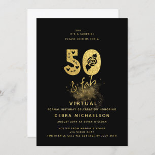 Invitation Noir et Or glamour 50 & Fab Anniversaire virtuel