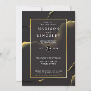 Invitation Noir et or 💍 huile d'encre Abstraite moderne