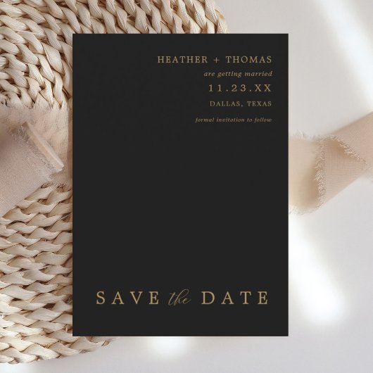 Invitation Noir et Or Mariage moderne Enregistrer les Dates
