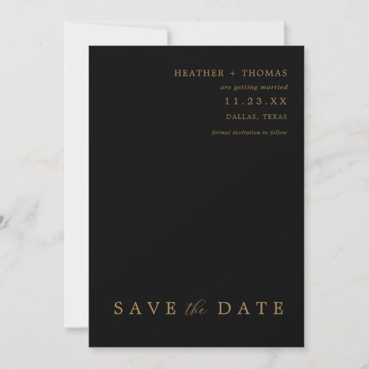 Invitation Noir et Or Mariage moderne Enregistrer les Dates (Devant)