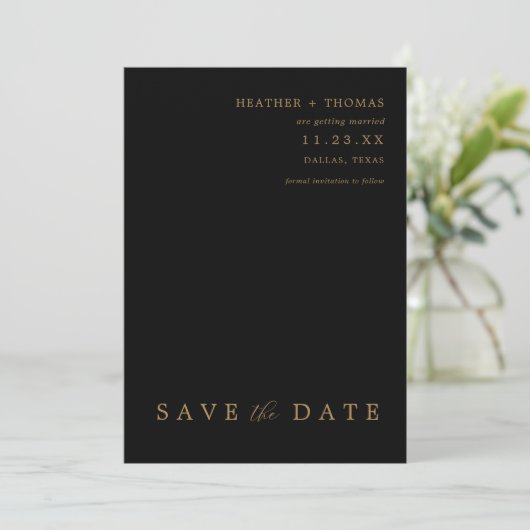 Invitation Noir et Or Mariage moderne Enregistrer les Dates (Debout devant)