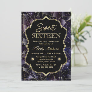 Invitation Noir et or Minuit Crystal Galaxy Sweet 16